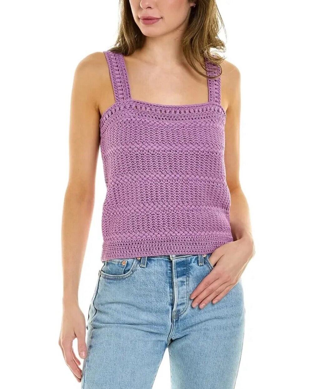 NWT Vince Dark Lavender Crochet Knit Tank Top L Square Neck Cotton Boho $245